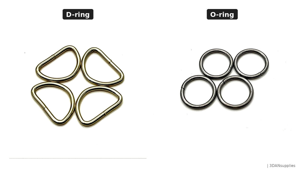 Metal D-ring and O-ring for bag straps