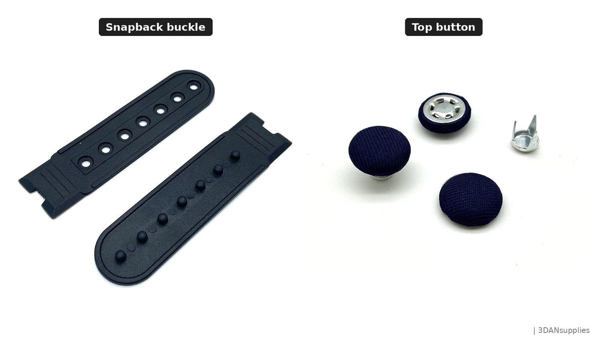 Cap buckle and hat top button hardware