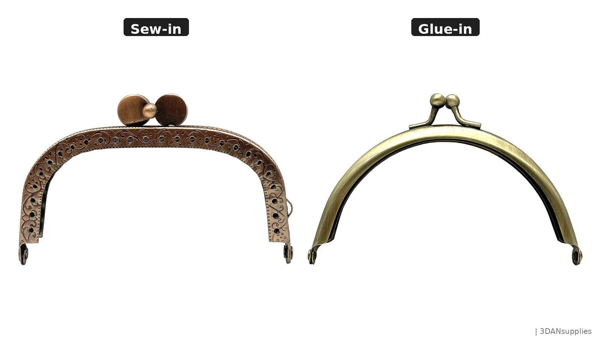 Sew-in and glue-in purse frames side by side