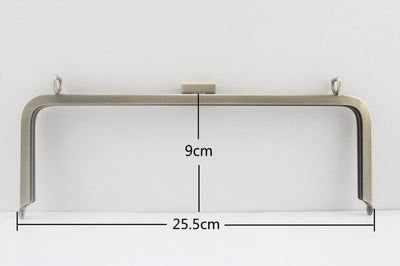 Rectangle Glue-In Kiss-Lock Purse Frame, 10" x 3 1/2" (25.5 x 9 cm) - Heavy, with D-Ring Loops