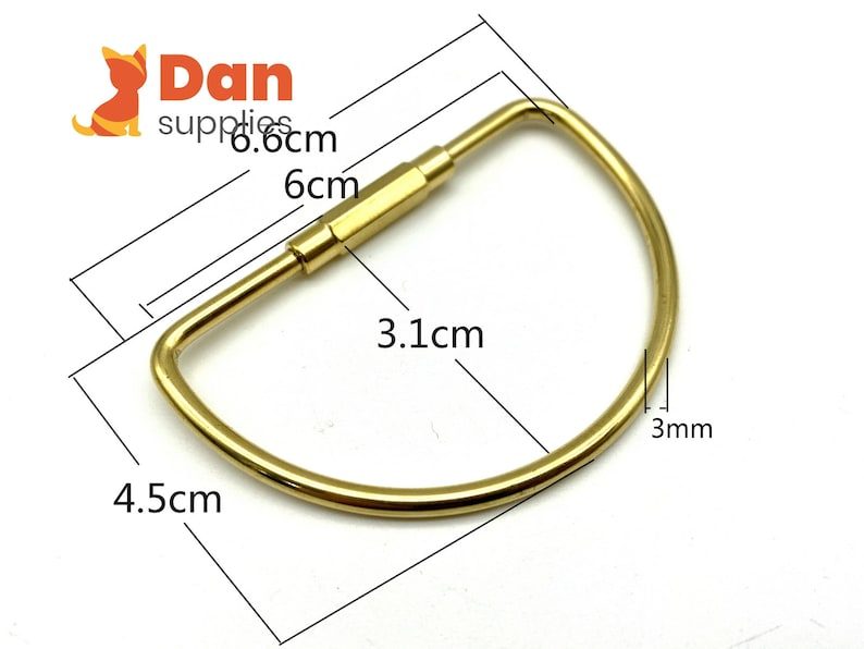 Solid Brass Screw-Lock Key Ring, D-Shape