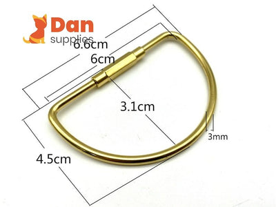 Solid Brass Screw-Lock Key Ring, D-Shape