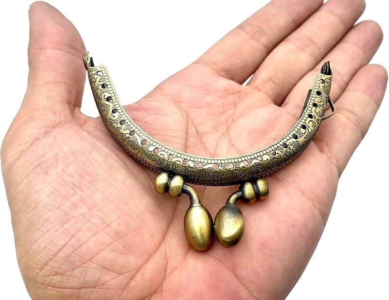 Half-Round Olive-Clasp Sew-In Kiss-Lock Purse Frame, 3 3/8" x 1 3/4" (8.5 x 4.5 cm)