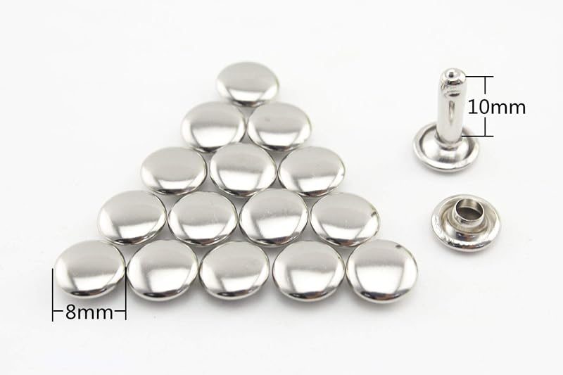 Double Flat Rivet 5/16" (8 mm) Solid Brass Double Cap, Purse Rivet Studs for Leather Bag Making Clothing Shoes Nickel