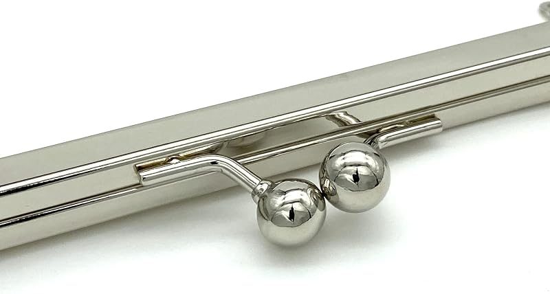 Rectangle Glue-In Kiss-Lock Purse Frame, 7" x 2" (18 x 5 cm) - Heavy, 11mm Balls, with Chain Loops