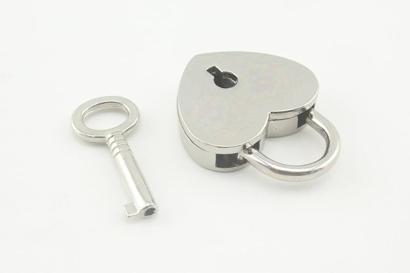 Bag Purse Clutch Padlock with Key Heart Shape zinc alloying for Jewelry Necklace Charm Box Making Hardware