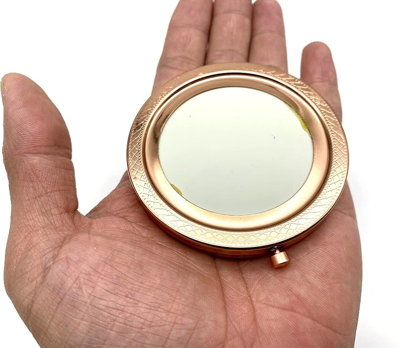 Round Compact Mirror Blank with White Insert Lid and Engraved Rim, 2 3/4" (7 cm)