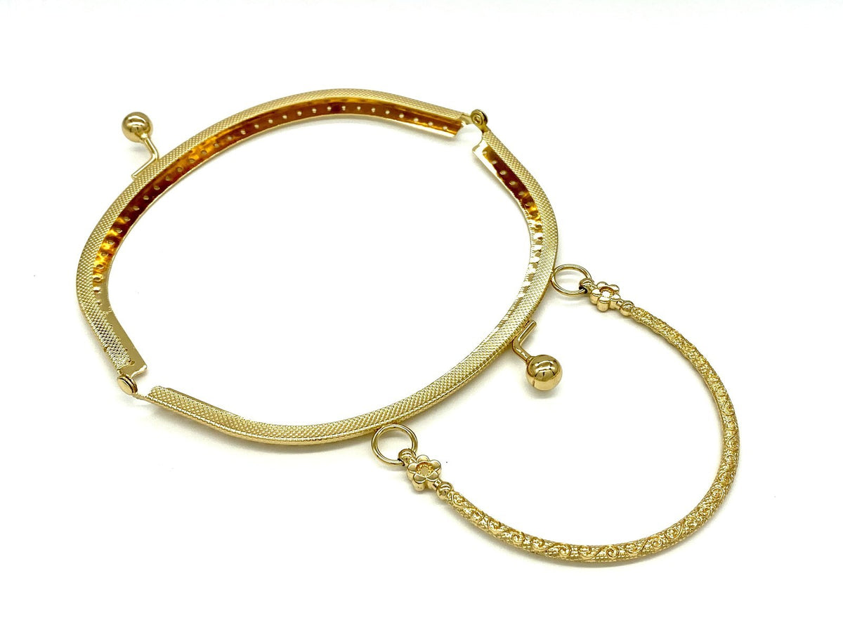 Half-Round Vintage Embossed Sew-In Kiss-Lock Purse Frame with Handles, 6 1/2" (16.5 cm)