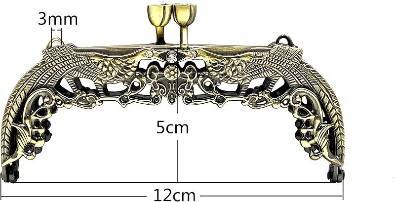 Vintage Embossed Sew-In Kiss-Lock Purse Frame, 4 3/4" x 2" (12 x 5 cm)