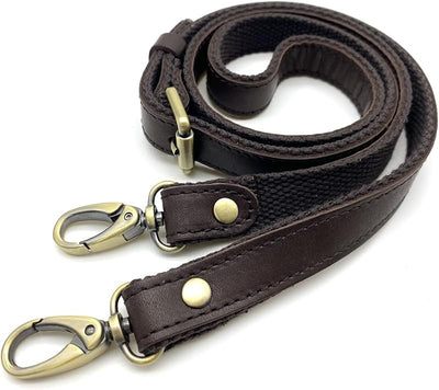 Adjustable Genuine Leather Shoulder Crossbody Bag Purse Strap Handles with Hooks for Bag Making Replacement - Leather Handle with Webbing & Snap Hooks