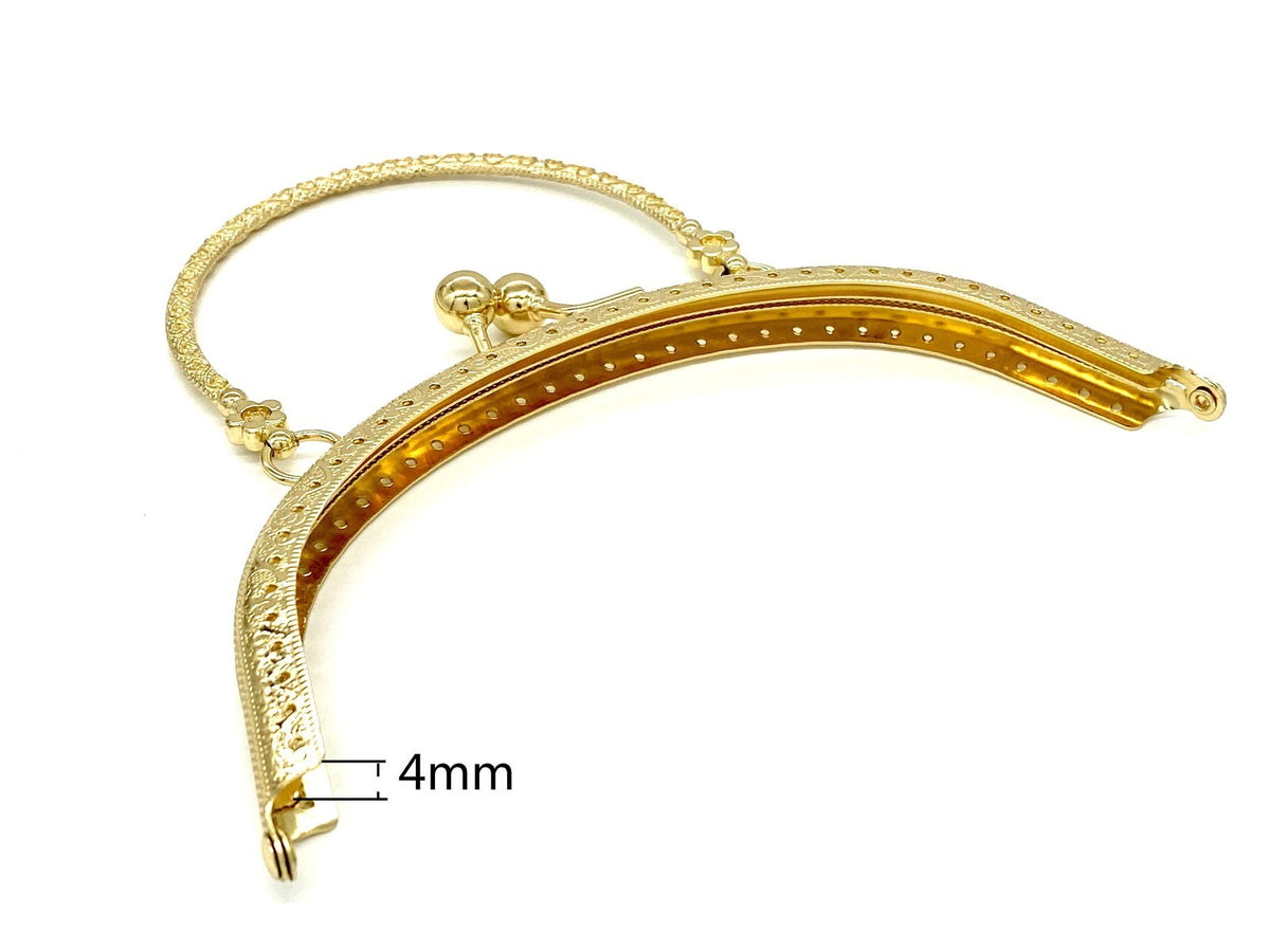 Half-Round Vintage Embossed Sew-In Kiss-Lock Purse Frame with Handles, 6 1/2" (16.5 cm)