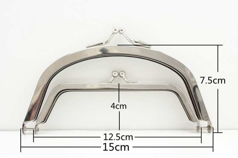 Half-Round Double-Pocket Glue-In Kiss-Lock Purse Frame with Handles, 6" (15 cm)