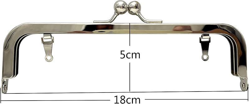 Rectangle Glue-In Kiss-Lock Purse Frame, 7" x 2" (18 x 5 cm) - Heavy, 11mm Balls, with Chain Loops