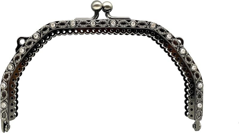 Vintage Embossed Rhinestone Sew-In Kiss-Lock Purse Frame, 5" x 3" (12.5 x 7.5 cm)