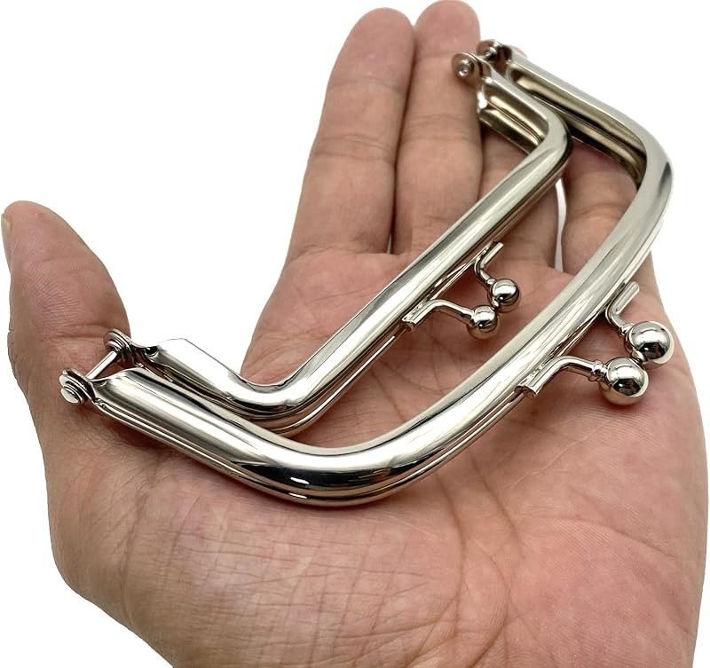 Rectangle Double-Pocket Glue-In Kiss-Lock Purse Frame, 12 x 5.5 cm