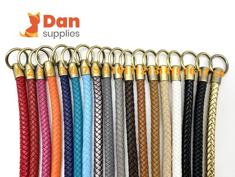 Braided Faux Leather Purse Handles with Rings (Pair)