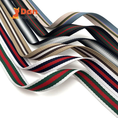 1" Striped Webbing Ribbon, 5 Yards - Green / Red Stripe