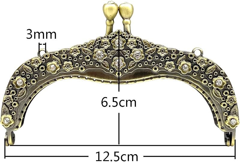 Vintage Embossed Sew-In Kiss-Lock Purse Frame, 5" x 2 5/8" (12.5 x 6.5 cm)