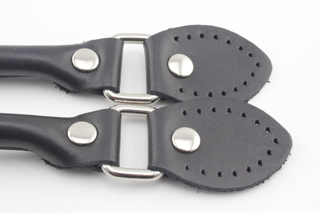 16.5 inch sew in genuine leather bag purse strap handles for purse bag making replacement Nickel hardware Black