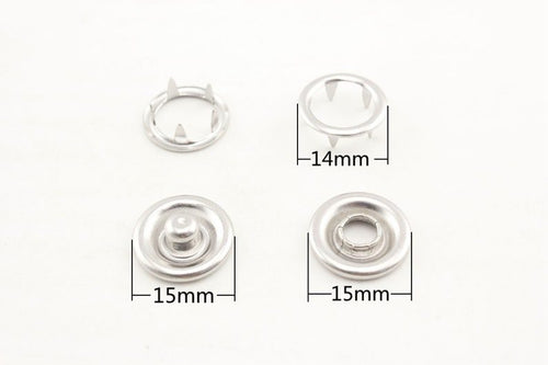 15mm 24L solid brass Snap Poppers Fasteners Prong Ring Press Studs Nickel