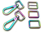 Dog leash purse snap swivel hooks, slider and rectangle ring for bag purse dog collar making repair / Rainbow colorful