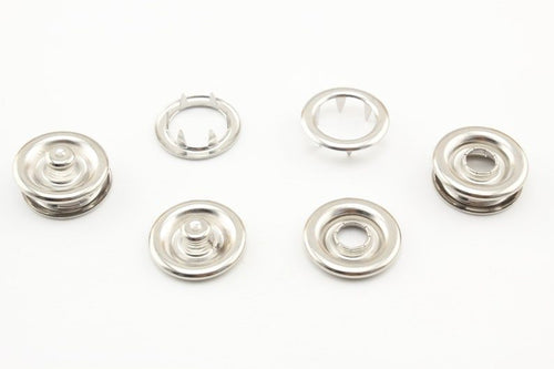 20mm Solid Brass Snap Fasteners - Nickel Prong Ring Press Studs