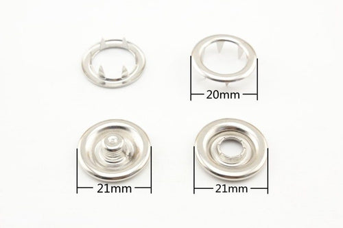 20mm Solid Brass Snap Fasteners - Nickel Prong Ring Press Studs