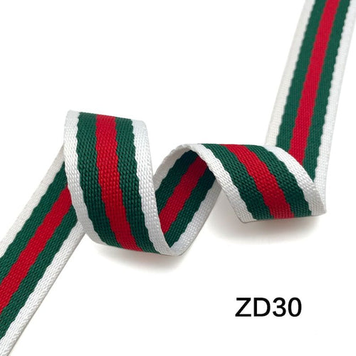 1" Striped Webbing Ribbon, 5 Yards - Green / Red Stripe