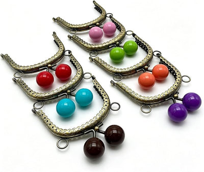 Color-Ball Sew-In Kiss-Lock Purse Frames, 8 x 6 cm - Set of 7 Colors, Antique Bronze